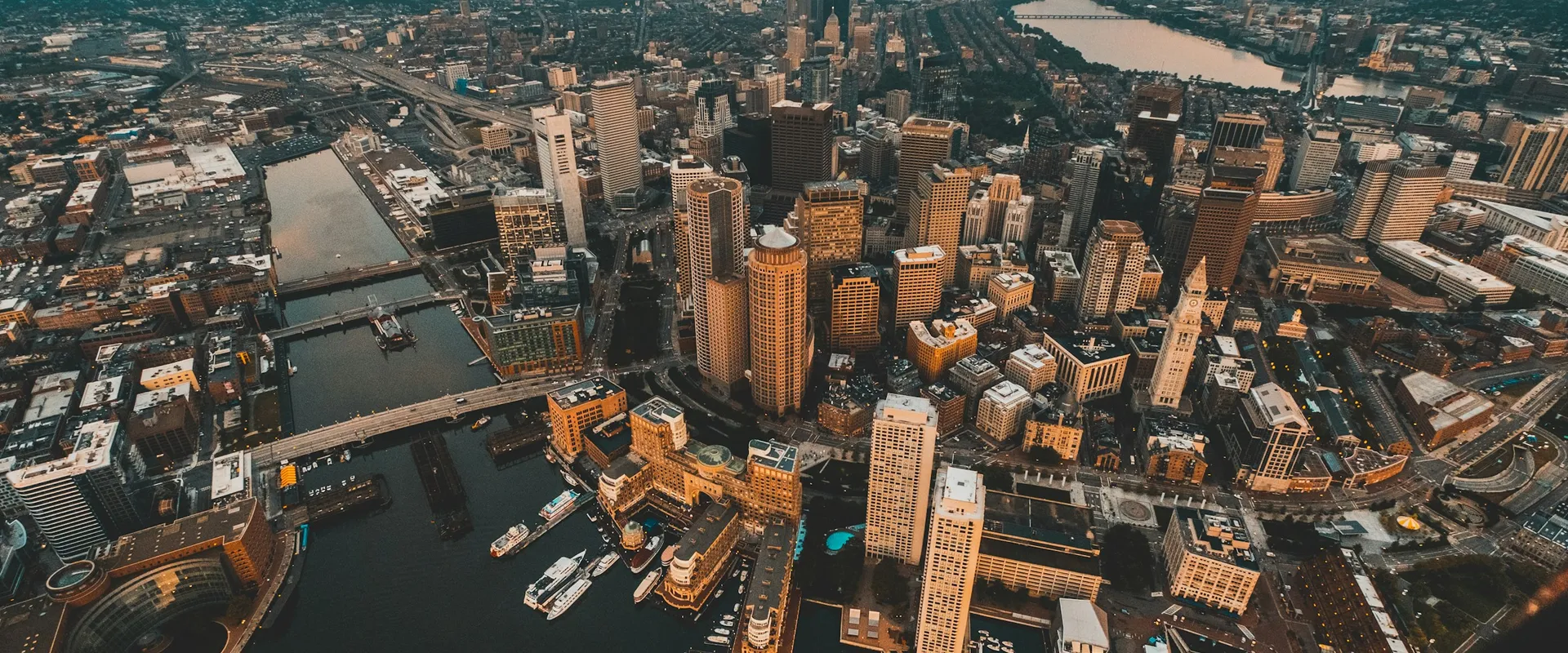 Boston skyline at night with the Zakim Bridge